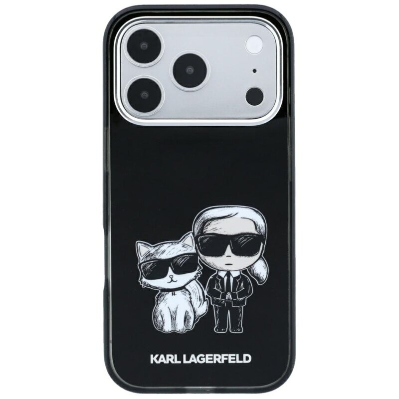 Husa iPhone 17 Pro Karl Lagerfeld Smooth Leather KC Bodies Sketch MagSafe, negru