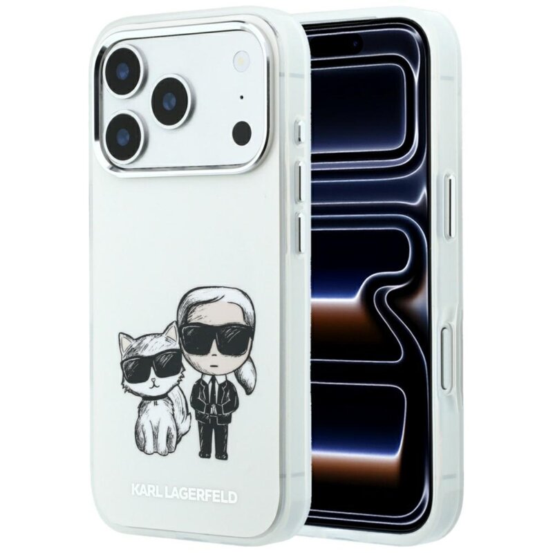 Husa iPhone 17 Pro Karl Lagerfeld Smooth Leather KC Bodies Sketch MagSafe, bej