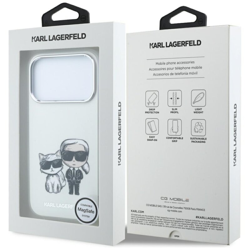Husa iPhone 17 Pro Karl Lagerfeld Smooth Leather KC Bodies Sketch MagSafe, bej