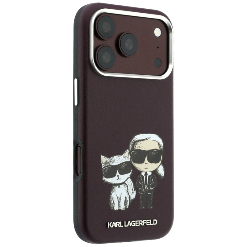 Husa iPhone 18 Pro Karl Lagerfeld Smooth Leather KC Bodies Sketch MagSafe, bordo