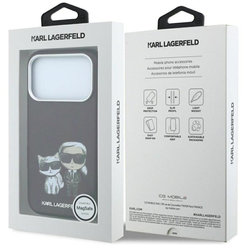 Husa iPhone 18 Pro Karl Lagerfeld Smooth Leather KC Bodies Sketch MagSafe, bordo