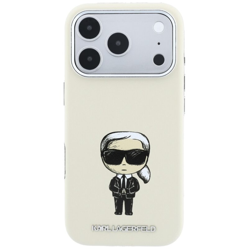 Husa iPhone 18 Pro Karl Lagerfeld Smooth Leather Ikonik Sketch MagSafe, bej