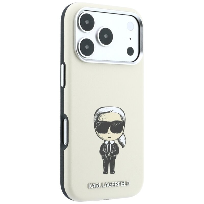 Husa iPhone 17 Pro Karl Lagerfeld Smooth Leather Ikonik Sketch MagSafe, bej