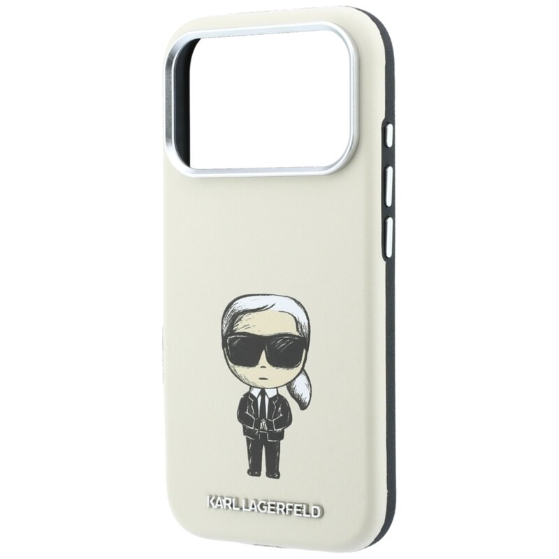 Husa iPhone 17 Pro Karl Lagerfeld Smooth Leather Ikonik Sketch MagSafe, bej