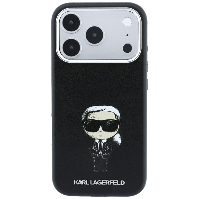 Husa iPhone 18 Pro Karl Lagerfeld Smooth Leather Ikonik Sketch MagSafe, negru