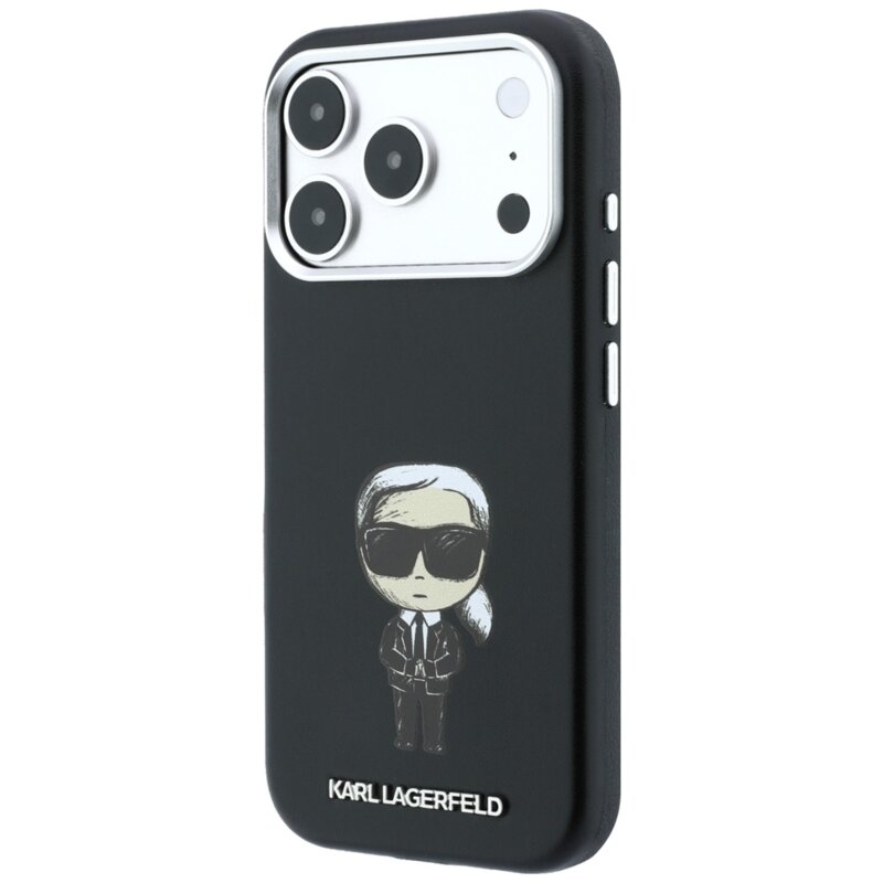 Husa iPhone 17 Pro Karl Lagerfeld Smooth Leather Ikonik Sketch MagSafe, negru