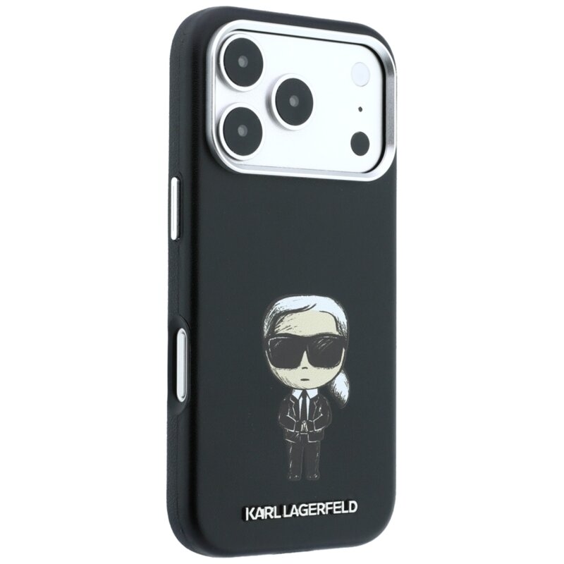 Husa iPhone 17 Pro Karl Lagerfeld Smooth Leather Ikonik Sketch MagSafe, negru
