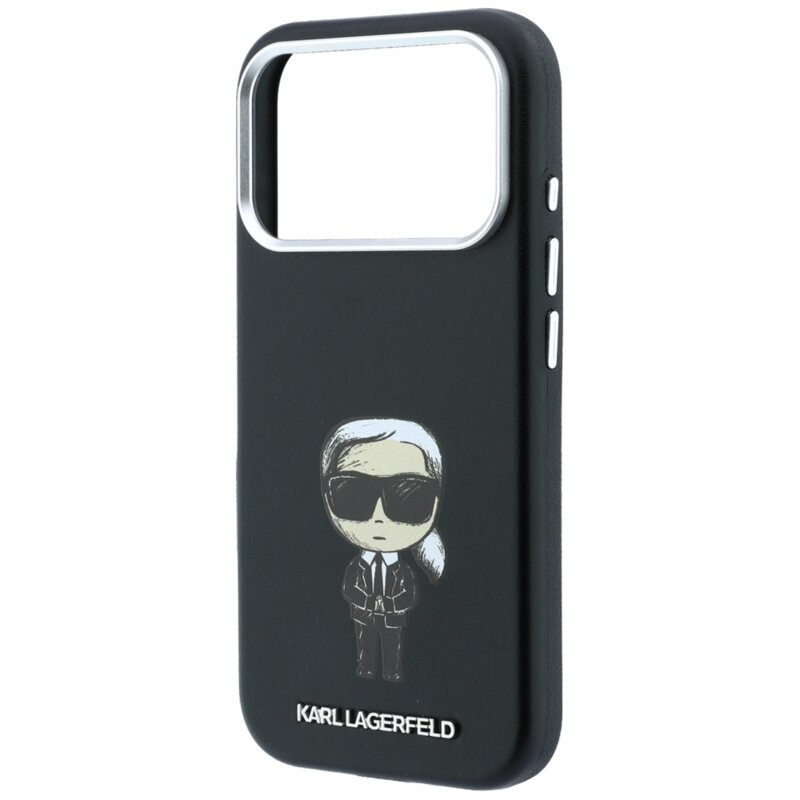 Husa iPhone 17 Pro Karl Lagerfeld Smooth Leather Ikonik Sketch MagSafe, negru