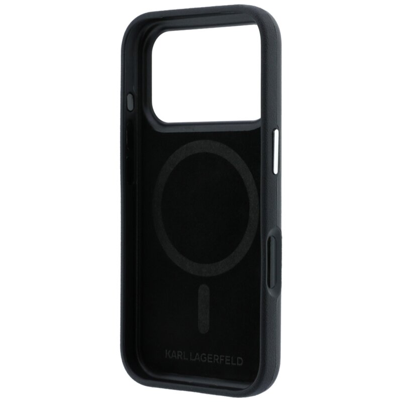 Husa iPhone 17 Pro Karl Lagerfeld Smooth Leather Ikonik Sketch MagSafe, negru