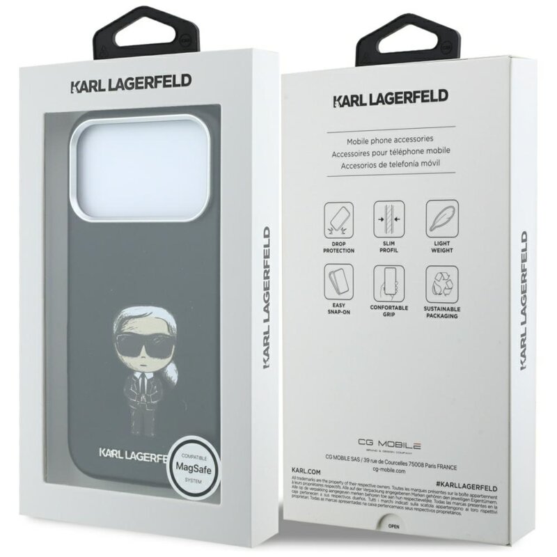 Husa iPhone 17 Pro Karl Lagerfeld Smooth Leather Ikonik Sketch MagSafe, negru
