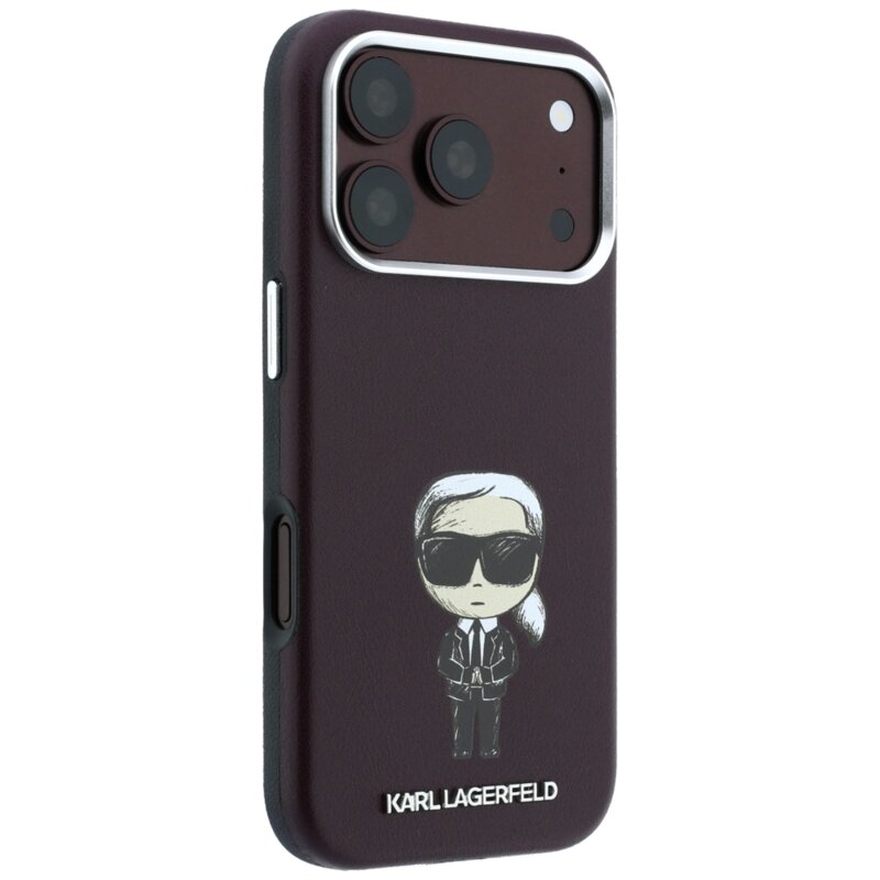 Husa iPhone 18 Pro Karl Lagerfeld Smooth Leather Ikonik Sketch MagSafe, bordo