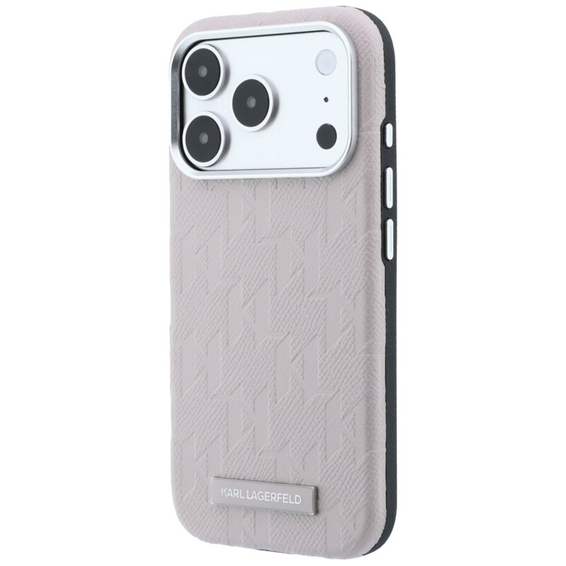 Husa iPhone 18 Pro Max Karl Lagerfeld Grained Leather Mono Resin Logo MagSafe, roz, KLHMP18X6PWKLMHP