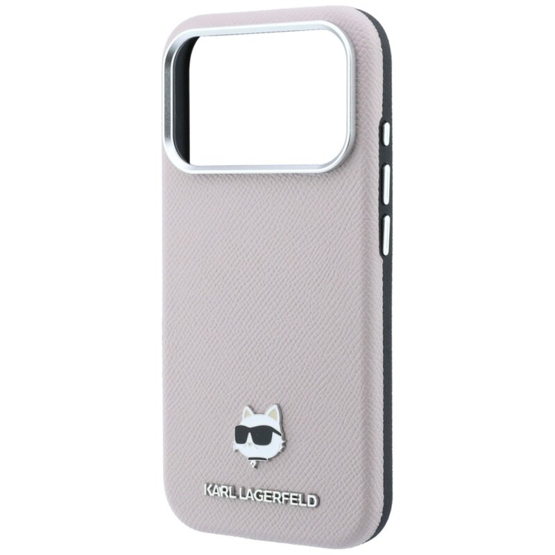 Husa iPhone 18 Pro Karl Lagerfeld Grained Leather Choupette Head MagSafe, roz, KLHMP18L6PSCHLP