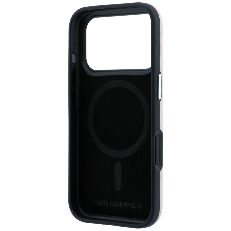 Husa iPhone 17 Pro Karl Lagerfeld Grained Leather Choupette Head MagSafe, roz, KLHMP18L6PSCHLP
