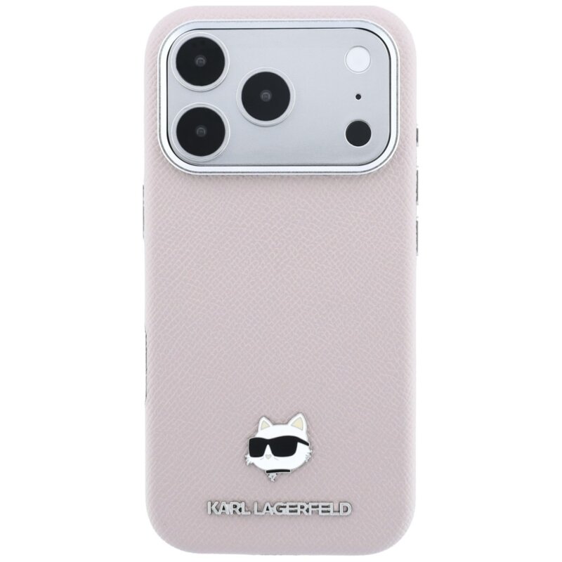 Husa iPhone 18 Pro Max Karl Lagerfeld Grained Leather Choupette Head MagSafe, roz, KLHMP18X6PSCHLP