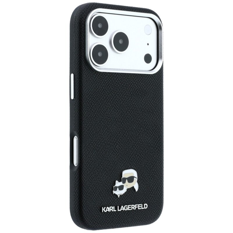 Husa iPhone 18 Pro Max Karl Lagerfeld Grained Leather KC Heads MagSafe, negru, KLHMP18X6PSKCHLK
