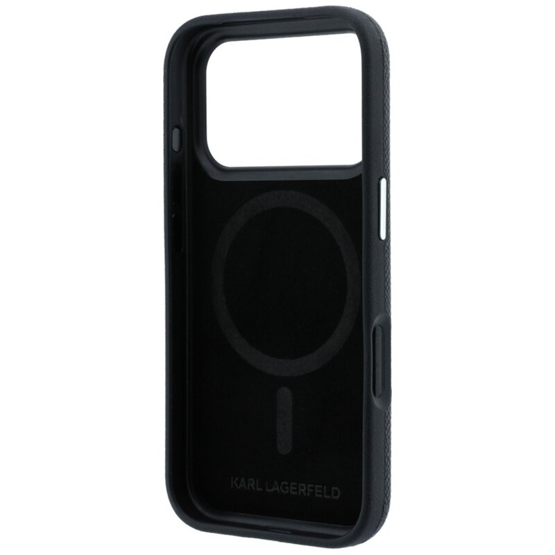 Husa iPhone 18 Pro Max Karl Lagerfeld Grained Leather KC Heads MagSafe, negru, KLHMP18X6PSKCHLK