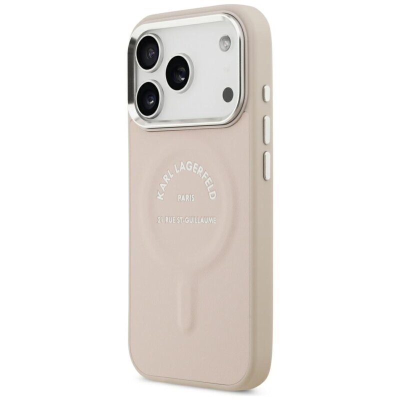 Husa iPhone 18 Pro Max Karl Lagerfeld Leather Ring Karl RSG Logo MagSafe, roz, KLHMP18XPSKRSGEP