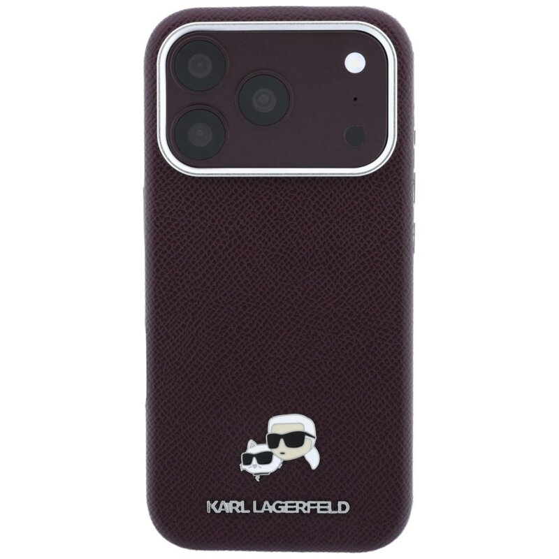 Husa iPhone 18 Pro Karl Lagerfeld Grained Leather KC Heads MagSafe, bordo, KLHMP18L6PSKCHLR