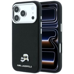 Husa iPhone 17 Pro Karl Lagerfeld Leather KC Heads MagSafe, negru, KLHMP18L6PSKCHLK