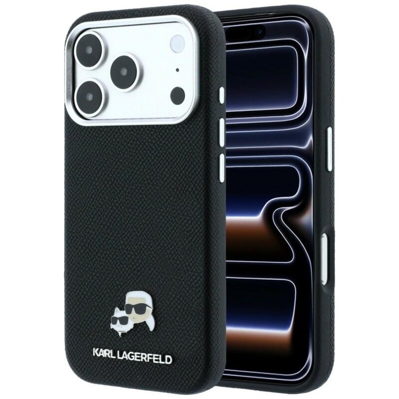 Husa iPhone 17 Pro Karl Lagerfeld Leather KC Heads MagSafe, negru, KLHMP18L6PSKCHLK