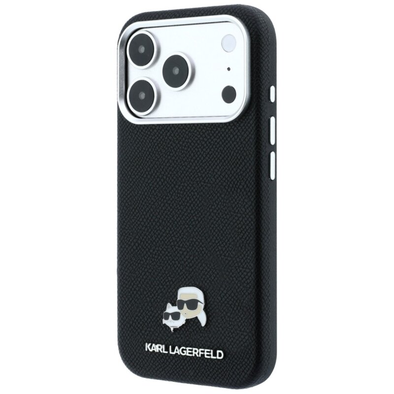 Husa iPhone 17 Pro Karl Lagerfeld Leather KC Heads MagSafe, negru, KLHMP18L6PSKCHLK