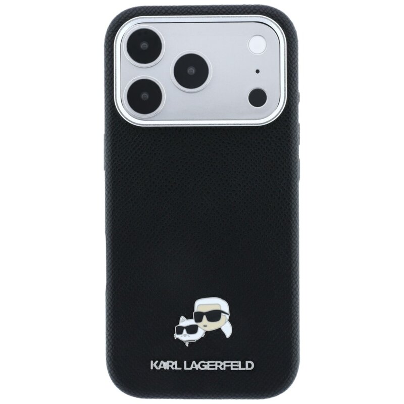 Husa iPhone 17 Pro Karl Lagerfeld Leather KC Heads MagSafe, negru, KLHMP18L6PSKCHLK