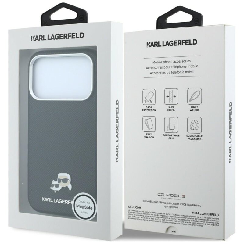 Husa iPhone 17 Pro Karl Lagerfeld Leather KC Heads MagSafe, negru, KLHMP18L6PSKCHLK