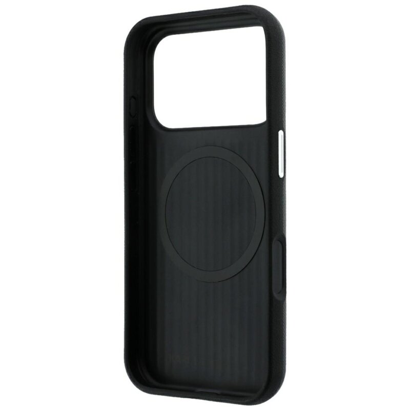 Husa originala iPhone 18 Pro Max Karl Lagerfeld Saffiano Small Script Metal Logo MagSafe, negru, KLHMP18X6PWSKSK