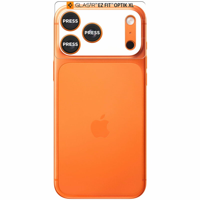 Folie sticla camera iPhone 17 Pro Max Spigen Glas.tR Optik EZ Fit Pro XL, portocaliu