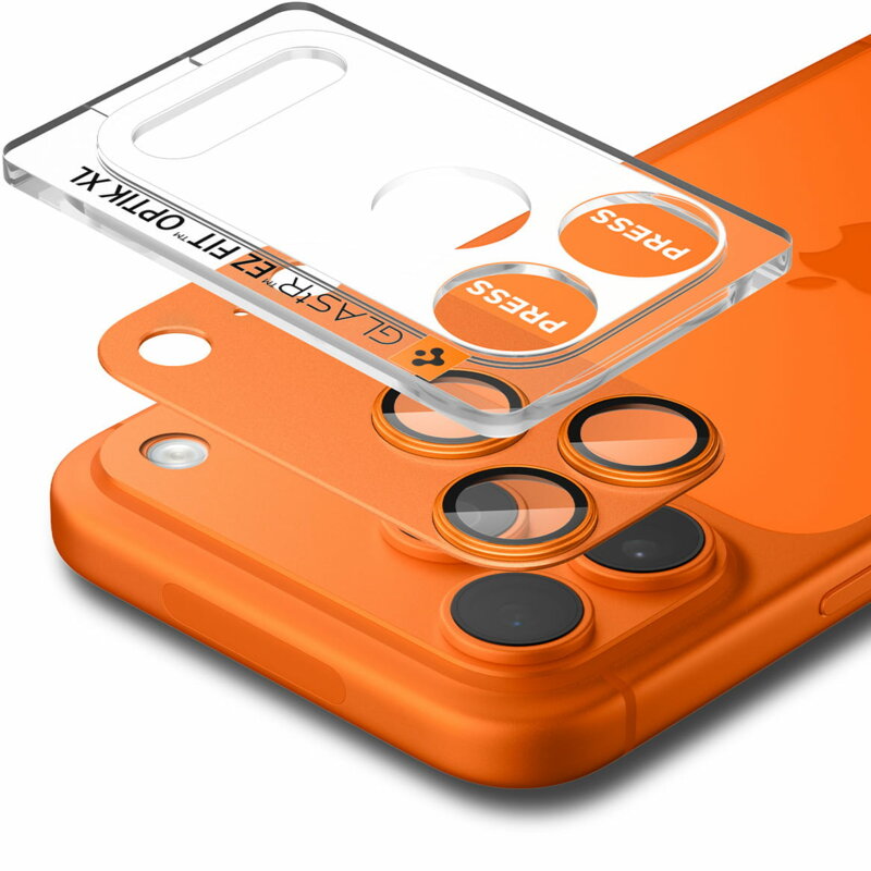 Folie sticla camera iPhone 17 Pro Spigen Glas.tR Optik EZ Fit Pro XL, portocaliu