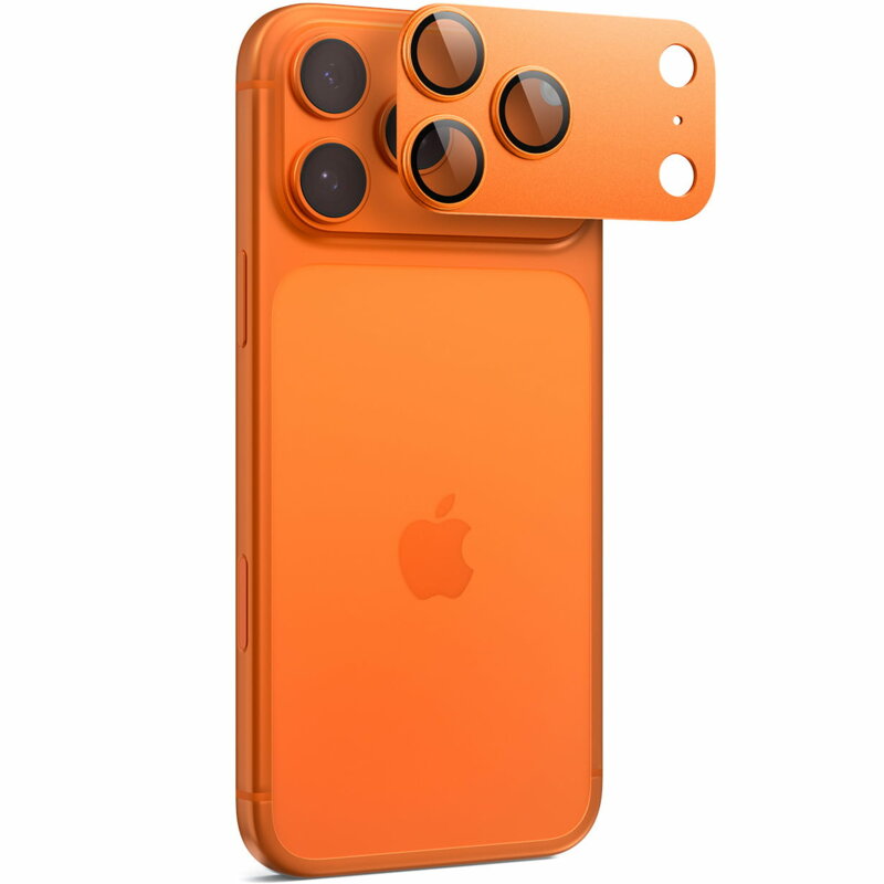 Folie sticla camera iPhone 17 Pro Spigen Glas.tR Optik EZ Fit Pro XL, portocaliu