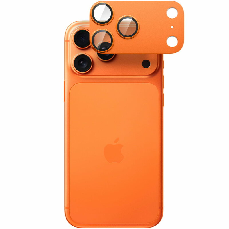 Folie sticla camera iPhone 17 Pro Spigen Glas.tR Optik EZ Fit Pro XL, portocaliu