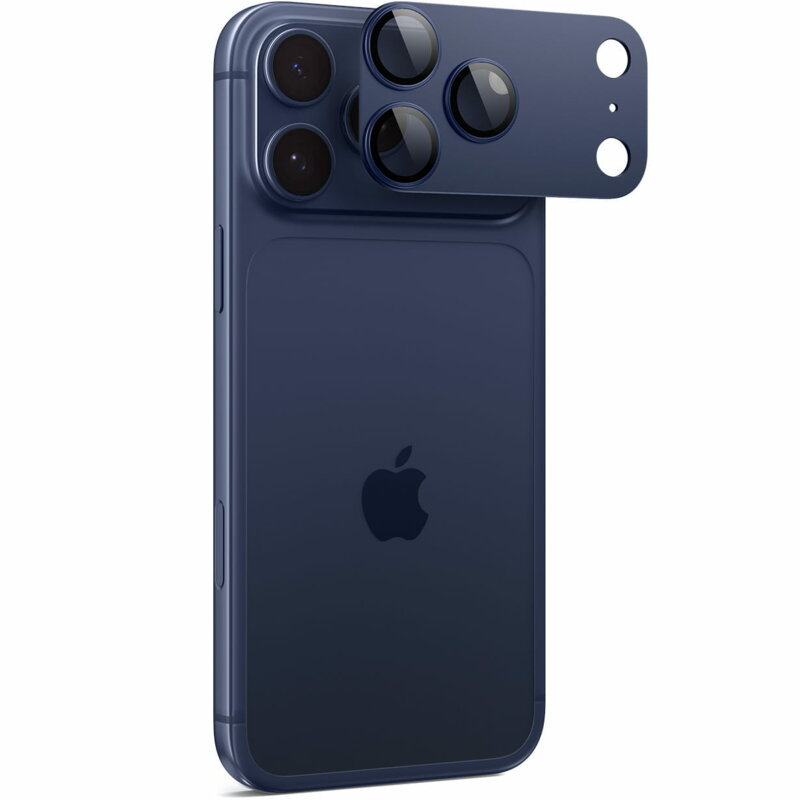 Folie sticla camera iPhone 17 Pro Max Spigen Glas.tR Optik EZ Fit Pro XL, albastru
