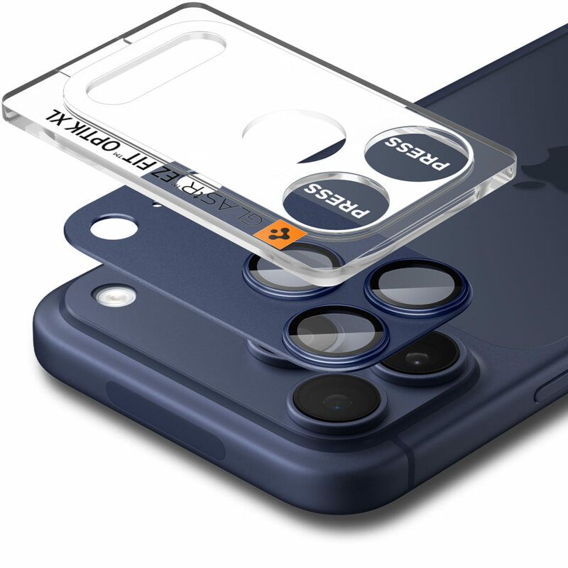 Folie sticla camera iPhone 17 Pro Spigen Glas.tR Optik EZ Fit Pro XL, albastru
