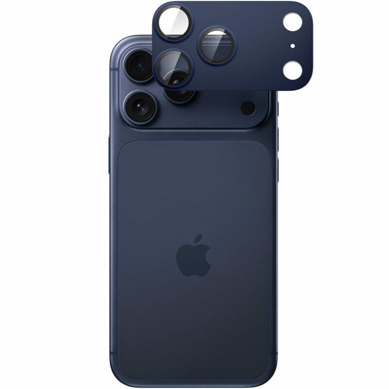 Folie sticla camera iPhone 17 Pro Spigen Glas.tR Optik EZ Fit Pro XL, albastru