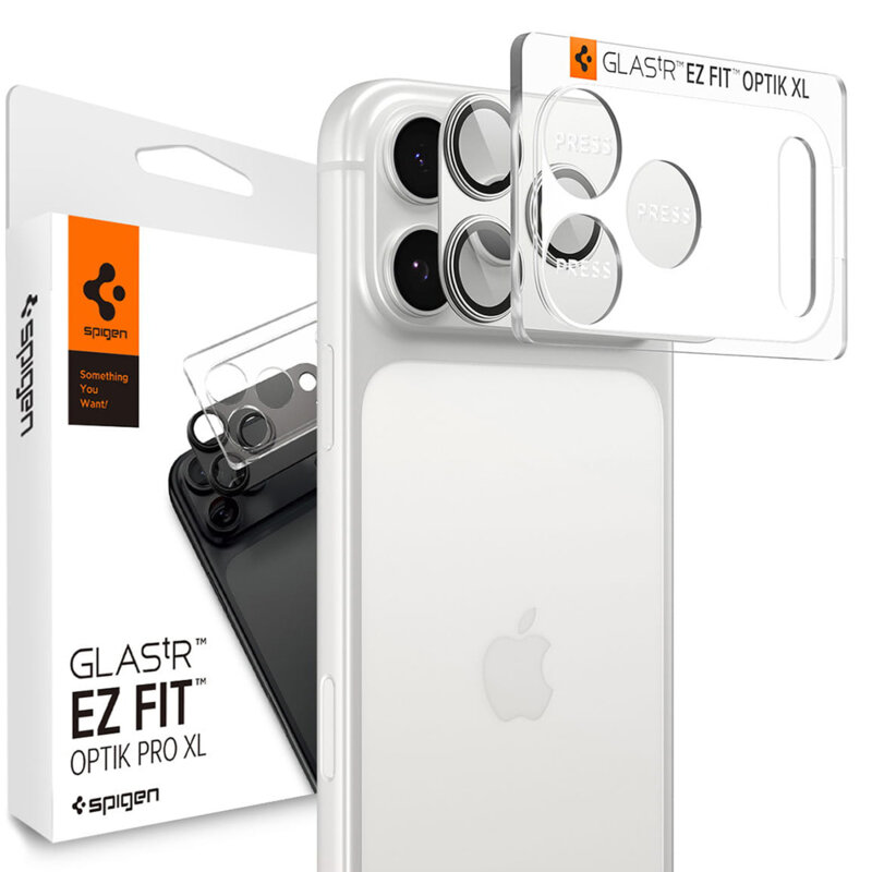 Folie sticla camera iPhone 17 Pro Max Spigen Glas.tR Optik EZ Fit Pro XL, argintiu