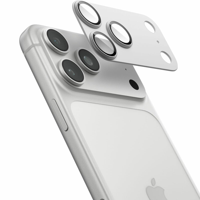 Folie sticla camera iPhone 17 Pro Spigen Glas.tR Optik EZ Fit Pro XL, argintiu
