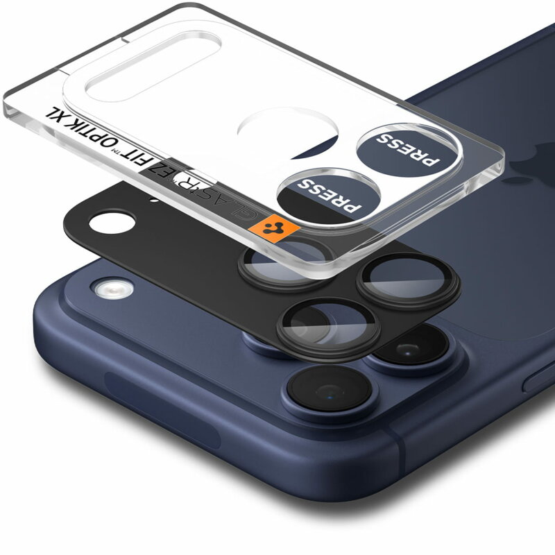 Folie sticla camera iPhone 17 Pro Spigen Glas.tR Optik EZ Fit Pro XL, negru
