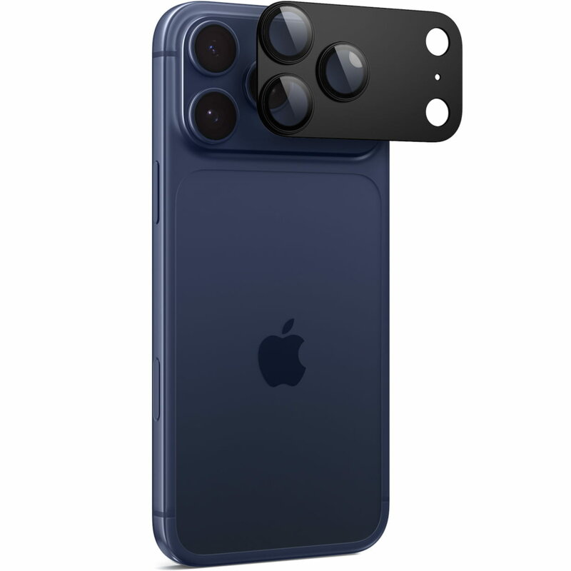 Folie sticla camera iPhone 17 Pro Spigen Glas.tR Optik EZ Fit Pro XL, negru