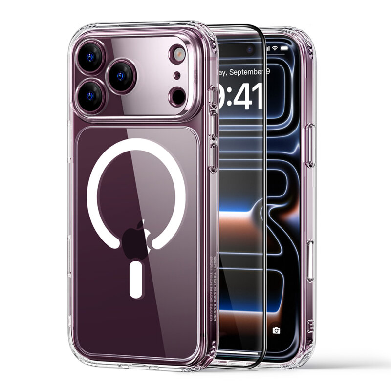 [Pachet 360°] Husa + folie iPhone 17 Pro ESR Classic Hybrid HaloLock, transparenta