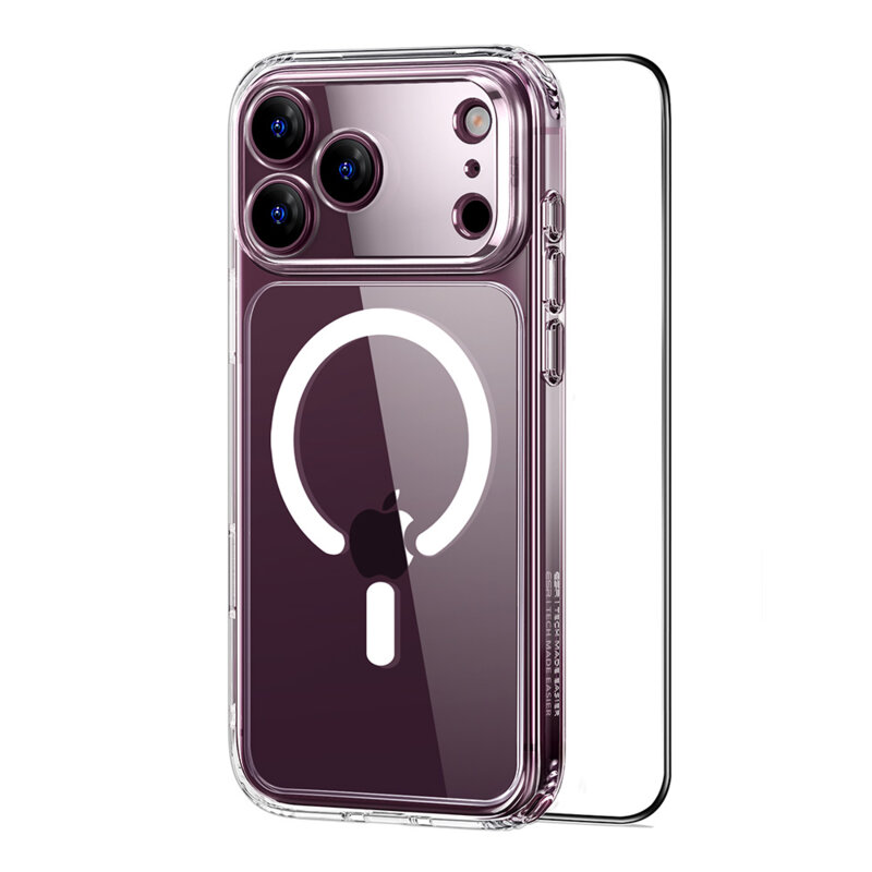 [Pachet 360°] Husa + folie iPhone 17 Pro ESR Classic Hybrid HaloLock, transparenta