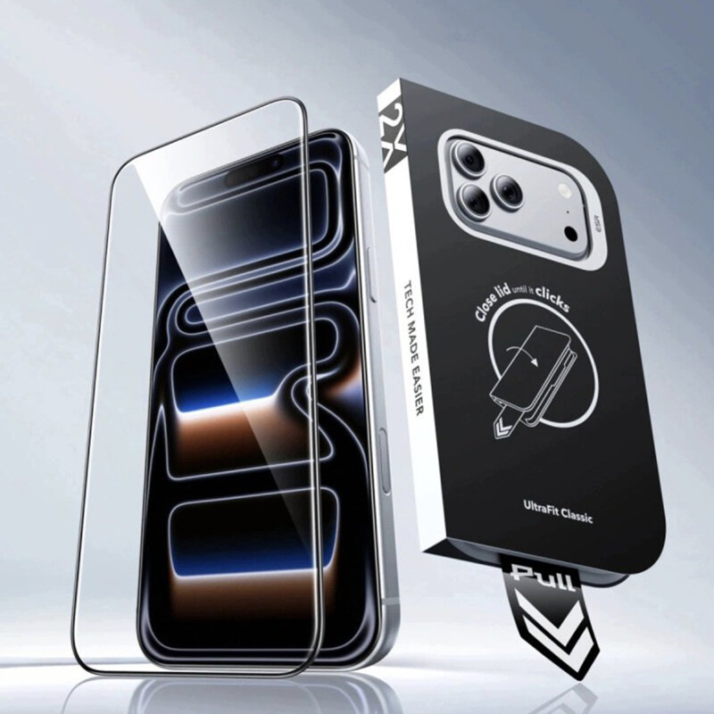 [Pachet 2x] Folie sticla iPhone 18 Pro Max ESR Tempered Glass UltraFit Classic, negru
