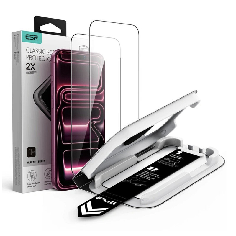 [Pachet 2x] Folie sticla iPhone 18 Pro ESR UltraFit Classic, negru