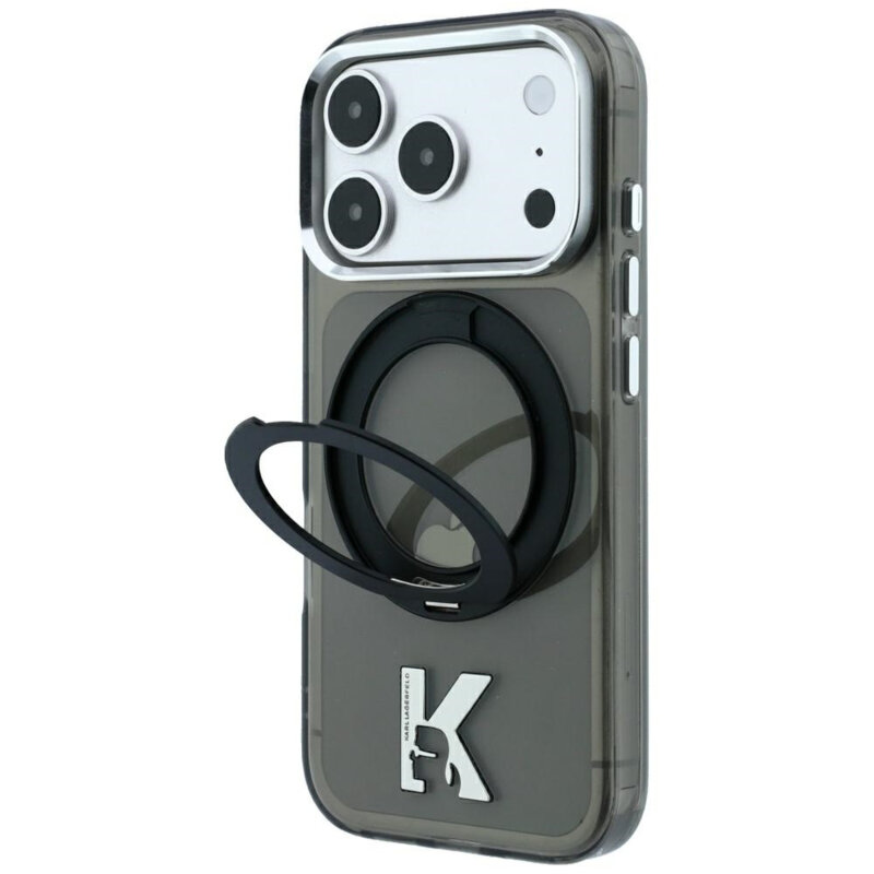 Husa iPhone 18 Pro Max Karl Lagerfeld HC IML Ring Stand MagSafe Kameo Metal, negru