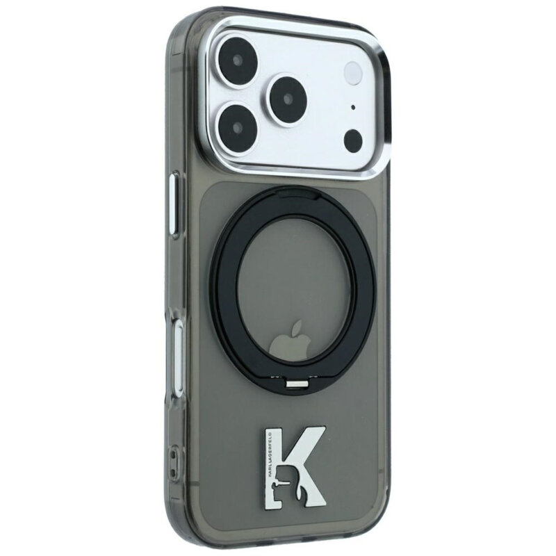 Husa iPhone 18 Pro Max Karl Lagerfeld HC IML Ring Stand MagSafe Kameo Metal, negru