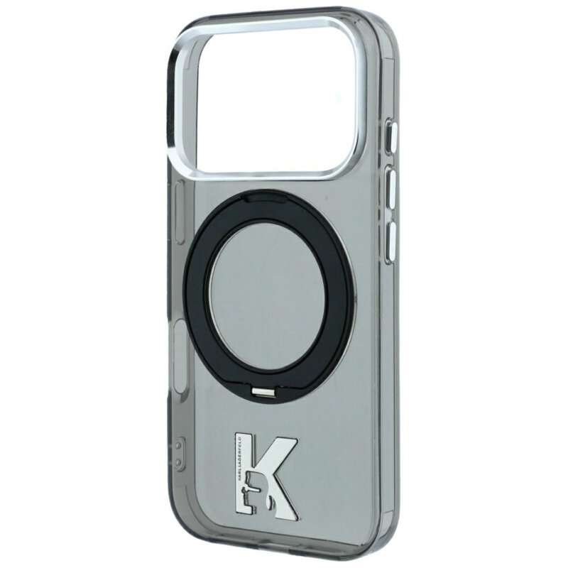 Husa iPhone 18 Pro Max Karl Lagerfeld HC IML Ring Stand MagSafe Kameo Metal, negru