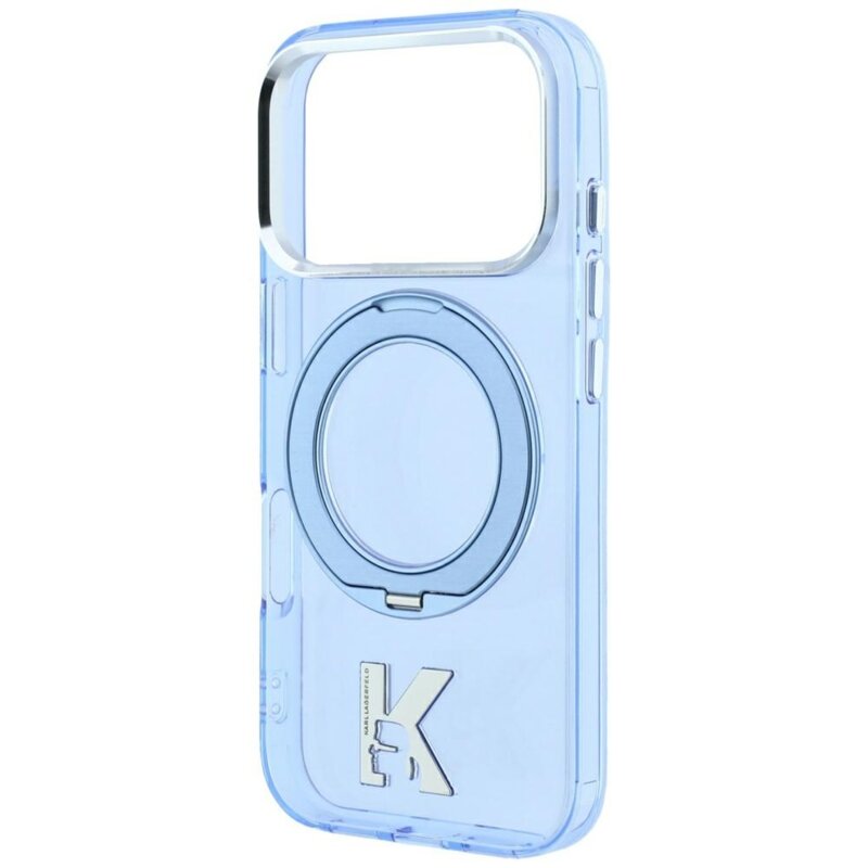 Husa iPhone 17 Pro Max Karl Lagerfeld HC IML Ring Stand MagSafe Kameo Metal, bleu