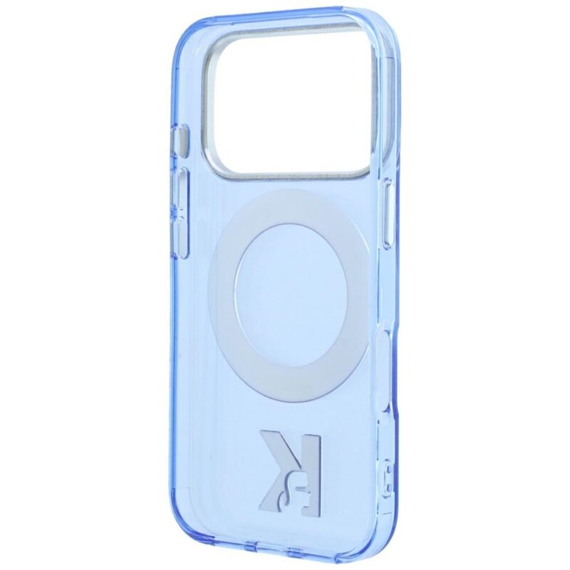 Husa iPhone 17 Pro Max Karl Lagerfeld HC IML Ring Stand MagSafe Kameo Metal, bleu