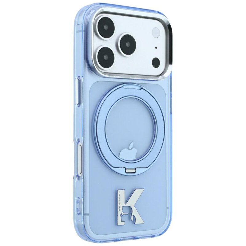 Husa iPhone 17 Pro Karl Lagerfeld Hardcase IML Ring Stand MagSafe Kameo Metal, bleu